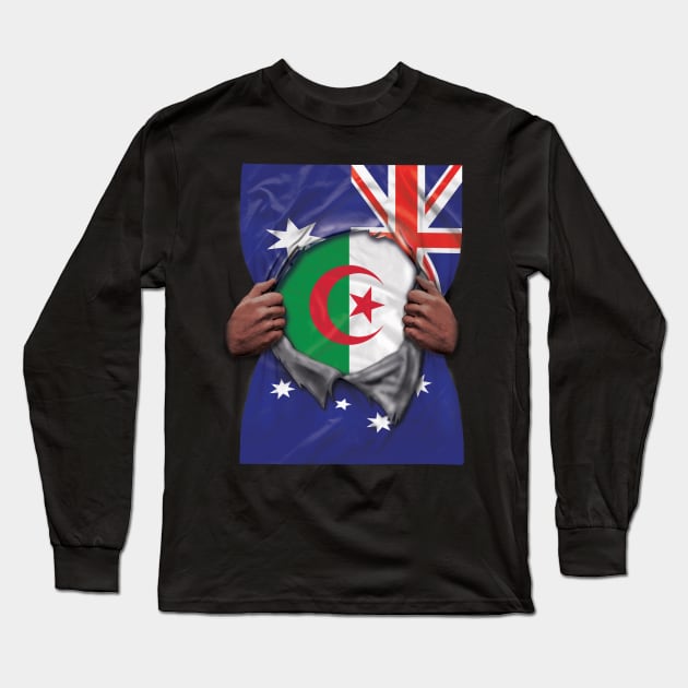 Algeria Flag Australian Flag Ripped - Gift for Algerian From Algeria Long Sleeve T-Shirt by Country Flags